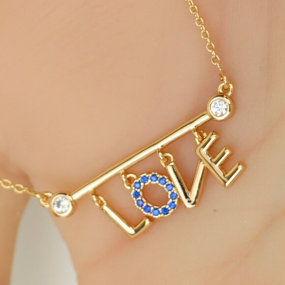 Elegant Rose Gold 'LOVE' Pendant Necklace with Dainty Chain, XPNL0197 - Picture 1 of 13